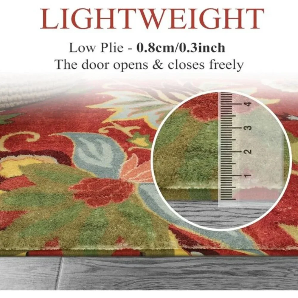 New 2 x 3ft Red Kitchen Area Rug, Washable Non-Slip Floral Mat for Home & Entry